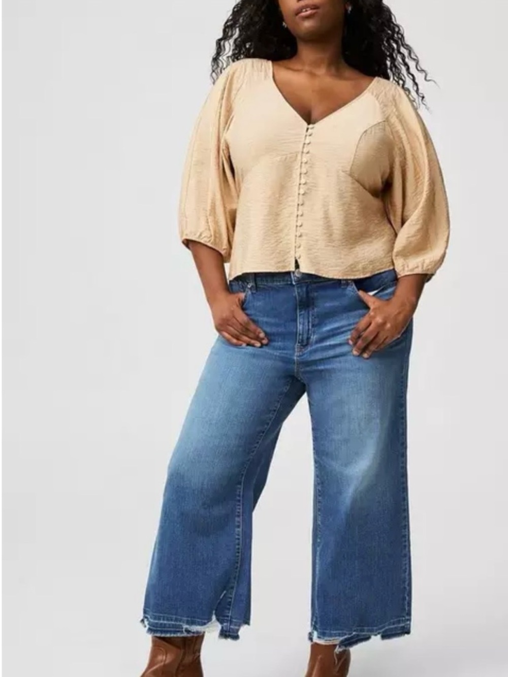 torrid button front v- neck crop blouse color is ginger root